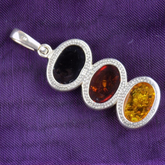 STERLING HONEY GOLDEN GREEN TRIO AMBER pendant - Picture 3 of 7